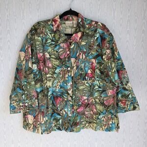 Vtg Chicos Womens XL (3) Button Down Top Sheer Floral Colorful Art To Wear‎ Boho